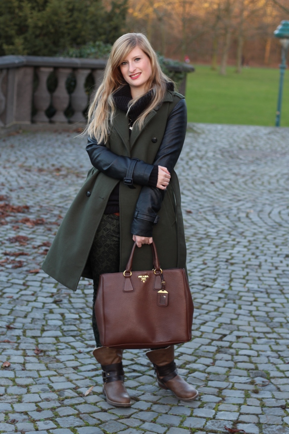 Green coat outfit