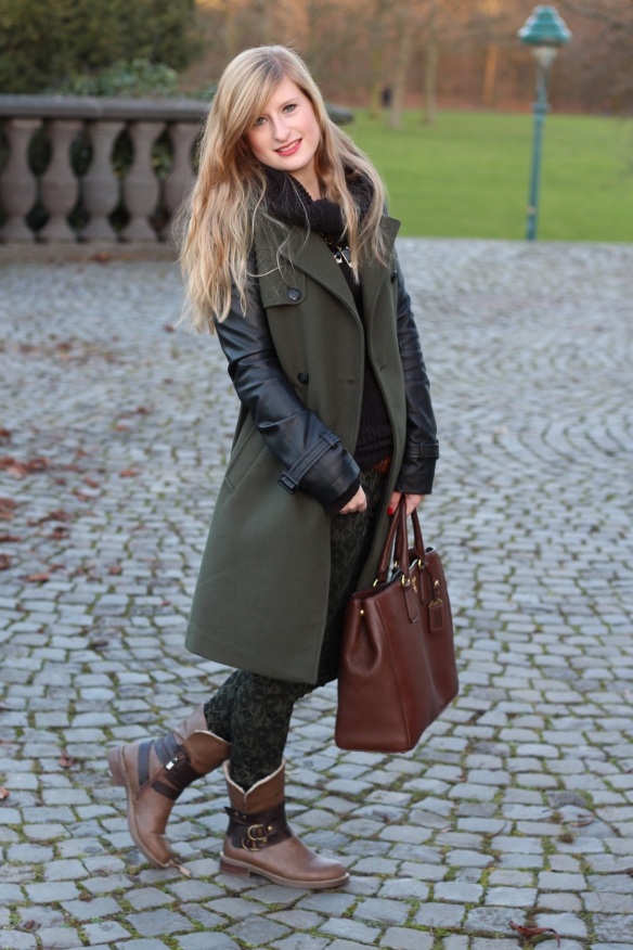 Green coat outfit